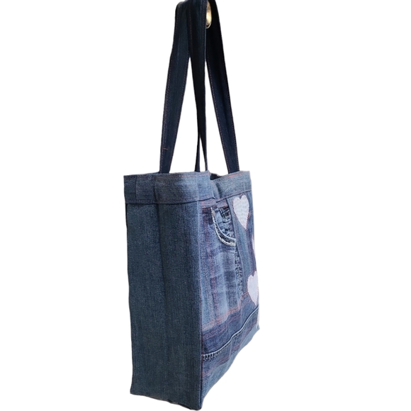 Upcycled Denim Patchwork Tote Bag - Picture 4 of 11
